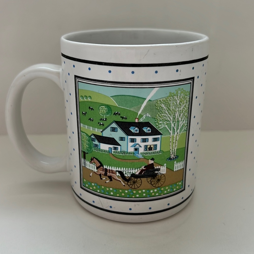 Vintage Vermont Farms Homestead Cottagecore Folk Art Coffee Mug